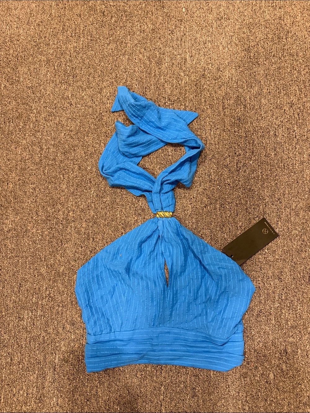 Bright Blue Halter Crop Top with Gold Accent
